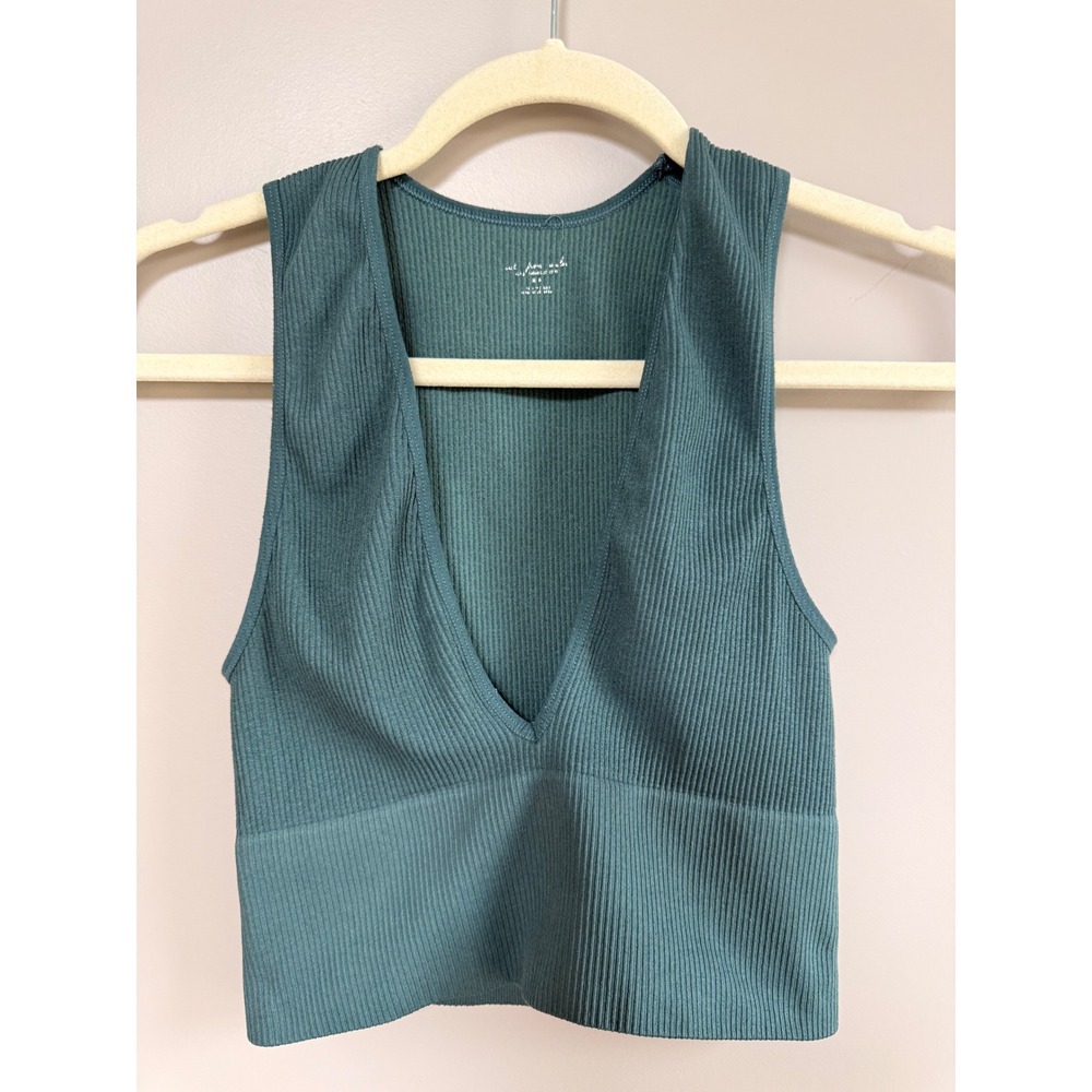 Out From Under Urban Outfitters Teal Ribbed Seamless V-Neck Crop Top Size M